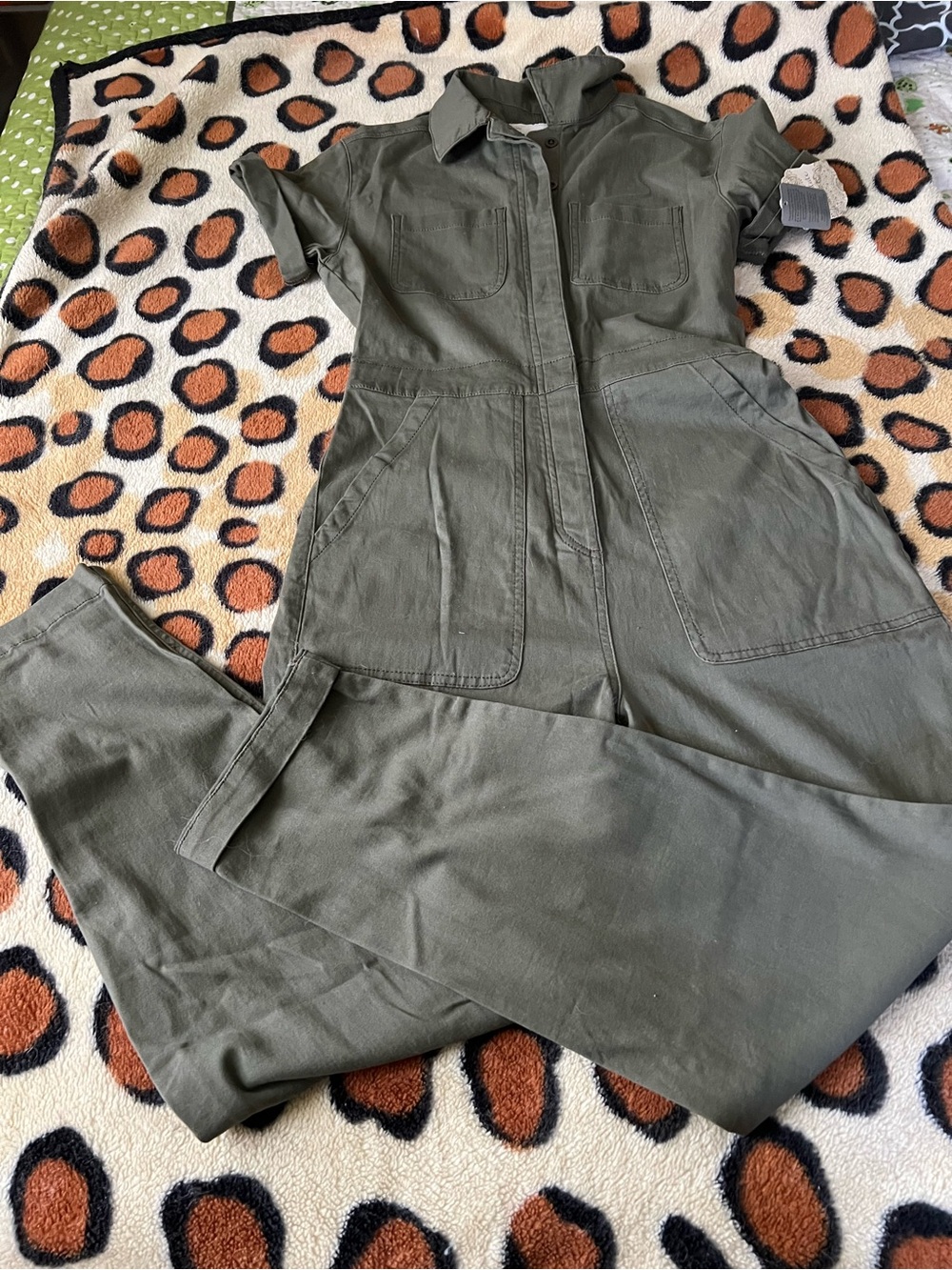 Altar'd State Olive Utility Short-Sleeve Jumpsuit